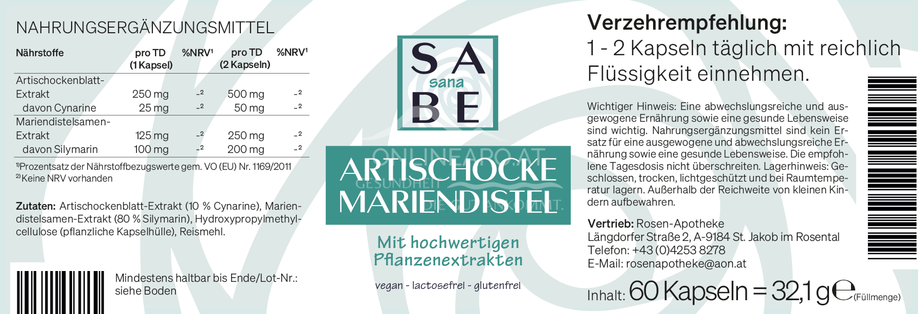 SABE sana Artischocke Mariendistel Kapseln