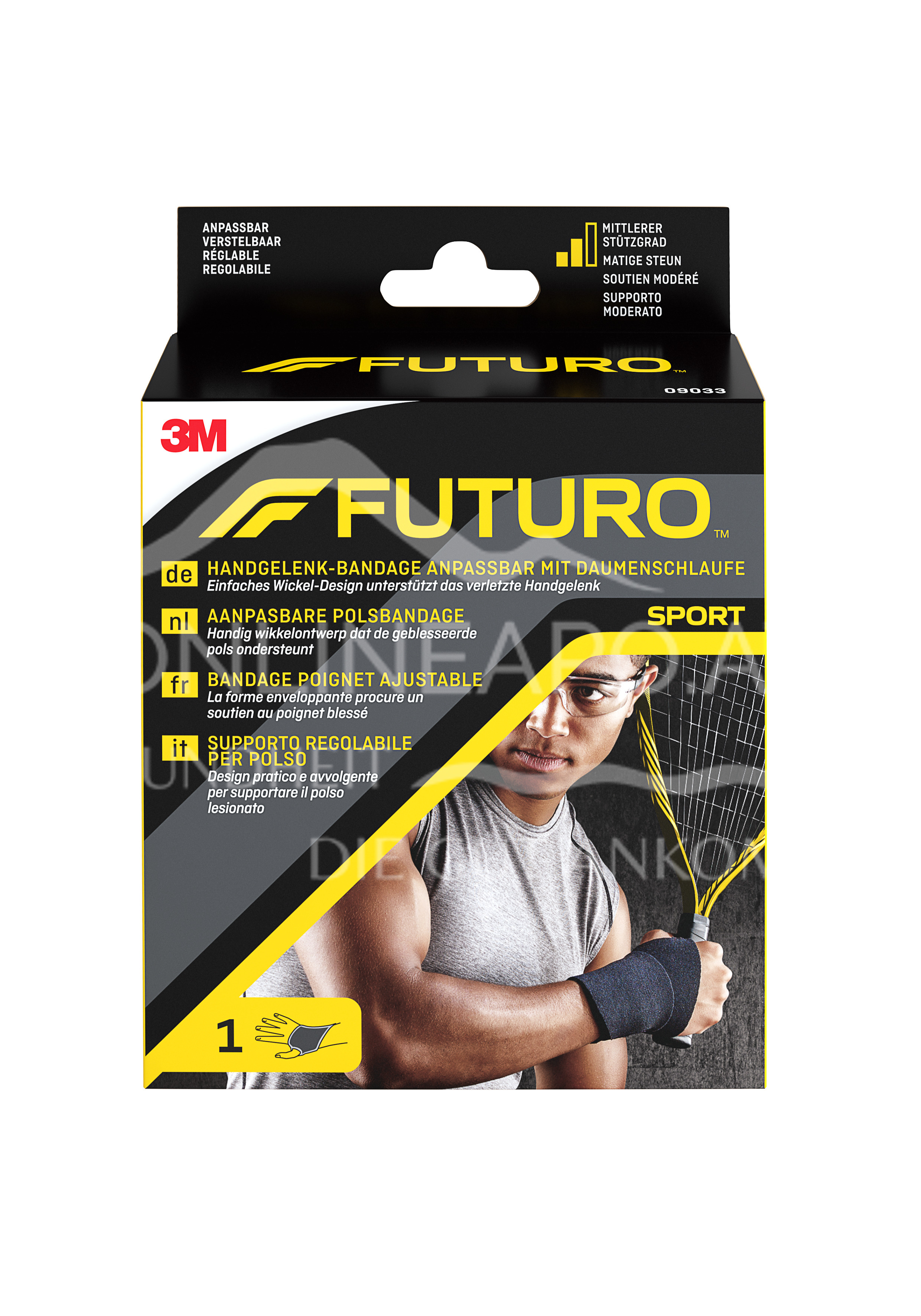 3M FUTURO™ Handgelenk-Bandage anpassbar mit Daumenschlaufe 09033, Verstellbar SPORT (11.4 - 24.1 cm)