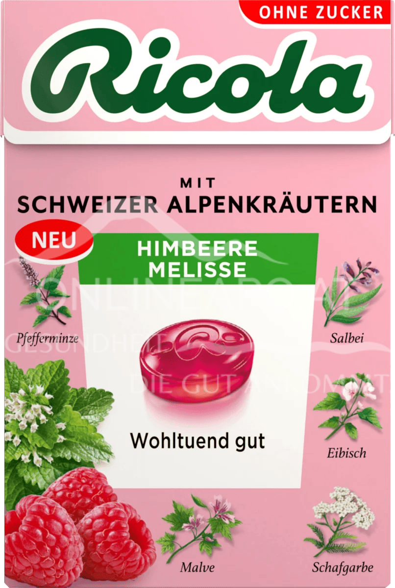 Ricola Himbeere Melisse Bonbons Zuckerfrei Box